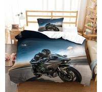 XiaopangXY Moto Racing Lovingly Comforter Cover Hidden Zipper Duvet Cover Set with Pillowcases Bed Linen Set Soft Microfiber Motorcycle Quilt Cover Set for Kids & Adults Single（135x200cm）