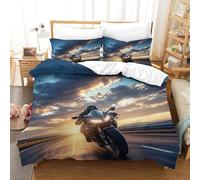 XiaopangXY Moto Racing Washable Comforter Cover Hidden Zipper Duvet Cover Set with Pillowcases Motorcycle Bedding Set Soft Microfiber Quilt Cover Set for Kids & Adults Double（200x200cm）