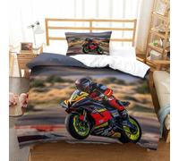 XiaopangXY Moto Racing Washable Quilt Cover Set Hidden Zipper Duvet Cover Set with Pillowcases Bedding Set Soft Microfiber Motorcycle Bed Linen Set for Kids & Adults Single（135x200cm）