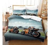 XiaopangXY Moto Racing Washable Quilt Cover Set Hidden Zipper Duvet Cover Set with Pillowcases Bedding Set Soft Microfiber Motorcycle Bed Linen Set for Kids & Adults Double（200x200cm）