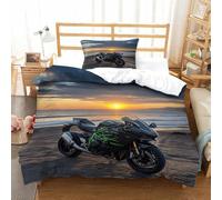 XiaopangXY Motorbike Lovingly Bed Linen Set Hidden Zipper Motorcycle Duvet Cover Set with Pillowcases Quilt Cover Set Soft Microfiber Comforter Cover Kids & Adults Single（135x200cm）