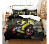 XiaopangXY Motorbike Pattern Bedding Set 3D Printed Motorcycle Quilt Cover with Zipper Closure Comforter Cover with Pillowcase King（220x240cm） Duvet Cover for Kids & Adults 3 Pieces