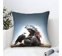 XiaopangXY Native American Cushion Cover 50x50cm, Mohican Eagle Throw Pillow Case Home Decorative for Men/Women Living Room Bedroom Sofa Chair