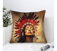 XiaopangXY Native American Cushion Covers 40x40cm Square Throw Pillow Case Mohicans Accent Pillow For Outdoor Patio Garden Blench Living Room Sofa Farmhouse Decor