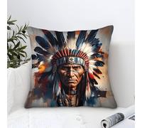 XiaopangXY Native American Cushion Covers 45x45cm, Mohicans Throw Double Printed Pillow Case Native American Accent Pillow Covers