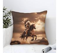 XiaopangXY Native American Cushion Covers 50x50cm, Mohican Knight Throw Pillow Covers Microfiber Square Accent Pillow for Living Room Bedroom Sofa Couch Bed Decorative Pillowcases