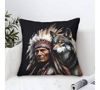 XiaopangXY Native American Throw Pillow Covers 40x40cm, Mossigan Wolf Cushion Covers for Home Sofa Bed Couch for Kids Boys Girls