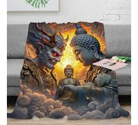 XiaopangXY Rest Time Buddha Statue Blanket 40x50inch(100x130cm) Reversible Sherpa Fleece Half Demon Half Buddha Blankets Fluffy Polyester Blanket Soft & Warm Bed Blanket for Home Life & Travel