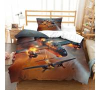 XiaopangXY Single（135x200cm） WW II Aircraft Duvet Cover With Hidden Zipper, Lancaster Bomber Bedding Set with Pillowcases, Soft Microfiber Quilt Cover Set for Kids & Adults