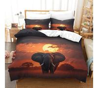 XiaopangXY Skin-friendly Elephant Duvet Cover, 3D Print African Grassland Comforter Cover with Hidden Zipper, Soft & Indelible King（220x240cm） Bedding Set, Warmth to Sleep for Childs & Adults