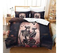 XiaopangXY Skull Lovers Bedding Set 3D Printed Gothic Quilt Cover with Zipper Closure Luxe Duvet Cover with Pillowcase Microfiber for Childrens And Adults King(220x240cm)