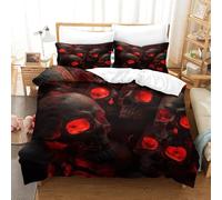 XiaopangXY Skulls Cotton Duvet Cover Ivory Various Sizes Quilt Cover Bedding Set Soft & Cozy Percale Weave Gothic Comforter Cover with Zipper Closure for Kids & Adults Double（200x200cm）