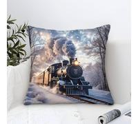 XiaopangXY Square Steam Train Throw Pillow Case, Choochoo Pattern Cushion Covers for Living Room Sofa Couch Bed Bedroom Home Decor Garden Couch Pillowcase 40x40cm