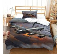 XiaopangXY Washable WW II Aircraft Duvet Cover Set Single（135x200cm）, Lancaster Bomber Quilt Cover Set with Pillowcases, Soft Microfiber Bedding Set for Kids & Adults