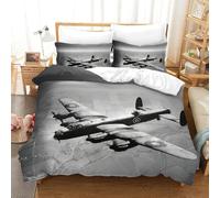 XiaopangXY WW II Aircraft Bedding Set Double（200x200cm）,lancaster Bomber Duvet Cover Set with Pillowcases, Soft Microfiber 3D Lancaster Bomber Printing Quilt Cover Set