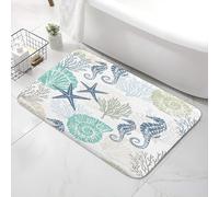 Xiaoput Beach Bathroom Rugs, Coral Ocean Themed Bath Mats for Bathroom, Tropical Starfish Seahorse Conch Bath Mats Rugs 17X29in