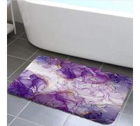 Xiaoput Purple Bath Mat, Marble Texture Abstract Bathroom Rugs No Silp, Purple Gold Colorful Romantic Abstract Bathroom Kitchen Door Mat, Soft Modern Luxury Elegant Art Decor 19X31IN