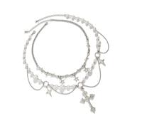 XIAOQENAN 2pcs Stylish Crosses And Pearls Necklace Elegant Pearls Necklace With Crosses Pendant Charm Adds Charm To Your Styles Faith Neck Jewelry
