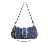 XIAOQENAN Compact Jean Satchel Handbag Trendy Chain Detail Women's Casual Shoulder Bag For Phone And Wallet Essential Storage Jean Chain Shoulder Bag Women