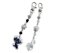 XIAOQENAN Fashionable Acrylics Fish Bead Crosses Charm Phone Strap Stylish Keychain Pendant Holder Accessory 2 Pieces Set Fish Crosses Beads