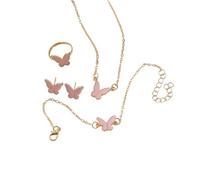 XIAOQENAN Graceful Butterfly Necklace Rings Earrings Set Offering A Touch Of Charm For Versatile Styling Options Alloy Jewelry