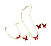 XIAOQENAN Graceful Butterfly Necklace Rings Earrings Set Offering A Touch Of Charm For Versatile Styling Options Alloy Jewelry