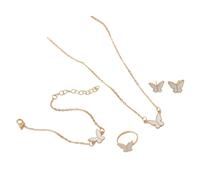 XIAOQENAN Graceful Butterfly Necklace Rings Earrings Set Offering A Touch Of Charm For Versatile Styling Options Alloy Jewelry