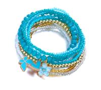 XIAOQENAN Layered Elastic Wrist Jewelry Pearl Beads With Exquisite Floral Butterfly Design Adjustable Women Green Bracelets Women Fashionable Beaded