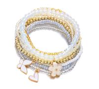 XIAOQENAN Layered Elastic Wrist Jewelry Pearl Beads With Exquisite Floral Butterfly Design Adjustable Women Green Bracelets Women Fashionable Beaded