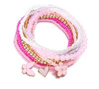 XIAOQENAN Layered Elastic Wrist Jewelry Pearl Beads With Exquisite Floral Butterfly Design Adjustable Women Green Bracelets Women Fashionable Beaded