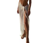XIAOQENAN Long Crochet Beach Skirt See Through Knit Coverup Dress Side Slit Dress Crochet Swimsuit Coverup See Through