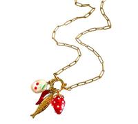 XIAOQENAN Multiple Pendant Necklace Fish Chili Strawberry Charm Ceramic Glass Beads Dainty Clavicle Chain Her Playful Fish And Fruit Pendant Jewelry