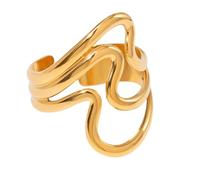 XIAOQENAN Simple Irregular Rings Adjustable Exaggerated Opening Rings Stainless Steel Texture Suitable For Wedding And Party Gold Statement