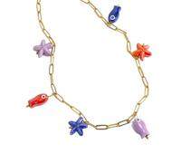 XIAOQENAN Stylish Ceramic Fish Starfishes Pendant Necklace Stainless Steel Chain Customizable Length For Her Colorful Aquatic Animal Jewelry