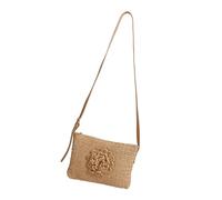 XIAOQENAN Women's Handmade Woven Straw Bag For Vacatio Beach Travel And Casual Crossbody Shoulder Bags With Flower Decors Beach Crossbody Bag For Women Handwoven Straw