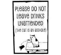 XIAOQIU 8x12 inch Metal Tin Signs Cute Sign Don't Leave Drinks Unattended Cat is Metal Sign Easter Mother's Day Best Gift for A Friend Or Child Home Cafe Bar Pub Wall Decoration 8X12 inch