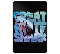 XIAOQIU Great White Shark Bites Aluminum Shark Sign Metal Tin Sign Metal Sign Shark Decor Beach Sign 8x12 Inches