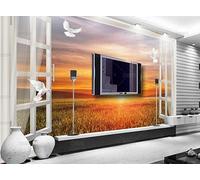 XIAOSENXIAORAN Photo Wallpaper Sunset Outside The Window Wall Mural Non-Woven Murals Wall Art Modern Bedroom Living Room Decoration 450Cm(W)*315Cm(H)