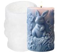 XIAOSHUI 3D Rabbit Pillar Candle Molds Easter Bunny Cylinder Candle Silicone Mold for Candles Making Resin Casting Aromatherapy Candles Gypsum Craft Home Decorate