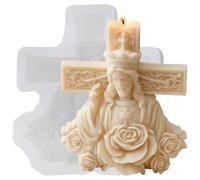 XIAOSHUI Jesus Candle Molds Rose Cross Candle Silicone Mold for Candles Making Resin Casting Aromatherapy Candles Gypsum Craft Home Decorate