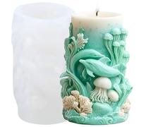 XIAOSHUI Ocean Theme Silicone Candle Mold Dolphin Jellyfish Coral Relief Cylinder Candle Molds for Candle Home Decorate Resin Casting Aromatherapy Candles Gypsum Polymer Clay Craft