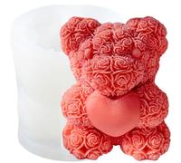 XIAOSHUI Rose Bear Candle Moulds 3D Teddy Bear Silicone Mould for Candle Making Resin Aromatherapy Gypsum Wax Soap Clay Craft
