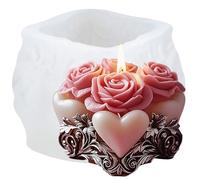 XIAOSHUI Rose Flower Embossed Square Cube Candle Silicone Mold Geometric Rose Heart Resin Casting Molds for Candle Making Aromatherapy Candles Gypsum Polymer Clay Craft Candle Home Decorate