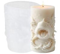 XIAOSHUI Shark Wave Pillar Candle Molds Ocean Series Candle Silicone Mold | Shark Cylinder Silicone Mold for Candle Making Reusable Resin Casting DIY Aromatherapy Wax Soap Gypsum Craft Home Decor