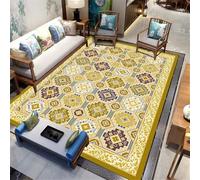 Xiaosua Large Washable Rug hall 140x180CM square Yellow-green. Vintage floral carpet. Hearth Soundproof Carpet Rugs For Living Room