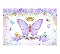 Xiaoterna 10x6.5ft Butterfly Birthday Backdrop Purple Vinyl Photography Background For Girls Birthday