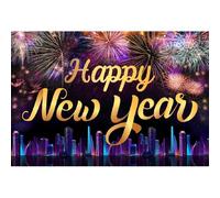 Xiaoterna 10x6.5ft Happy New Year Backdrop Modern City Night View Colorful Splendid Fireworks Outdoor Photography Background Cheers to The New Year Eve Party Decoration Portrait Photo Studio Props