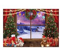 Xiaoterna 10x6.5ft Merry Christmas Photography Background Winter Snow Scene Forest Backdrop Wooden Window Indoor and Outdoor Village Backdrop Christmas Tree Gifts Home Party Photo Studio Prop