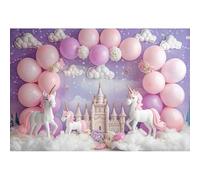 Xiaoterna 10x6.5ft Unicorn Backdrop Wonderland Castle Flowers Purple Pink Balloon Arch White Cloud Indoor Photography Background Romantic Girls Children Birthday Party Decoration Portrait Photo Props