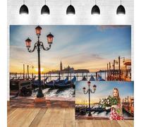 Xiaoterna 10x6.5ft Venice Italy Backdrop Vintage Italy Gondolas Sea Port Photography Background Grand Canal Water Streets Boats Bridge Gondolas Background Kids Adults Portrait Photo Studio Props